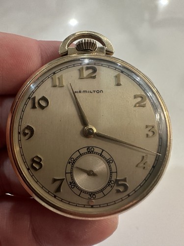 Vintage Hamilton Grade 917 17 J Pendant Set 10s 14K GF Pocket Watch Runs Clean