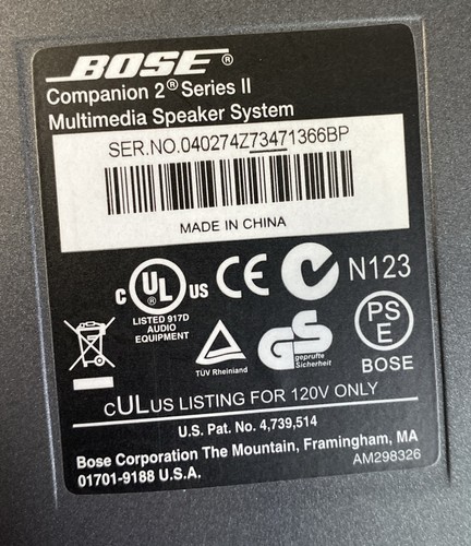 Bose Companion 2 series II Multimedia Speakers System with Cords Laptop Stereo - Afbeelding 4 van 11