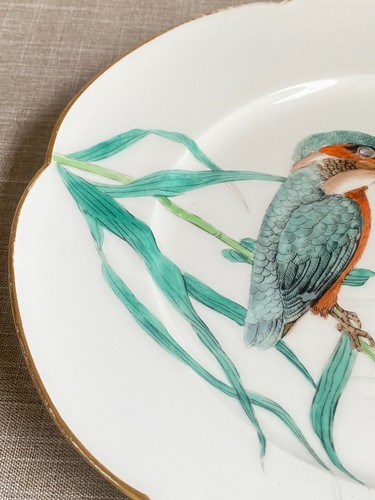 Antique c1870 Minton Hand Painted Kingfisher Spots Fish Bone China Cabinet Plate - Picture 16 of 22