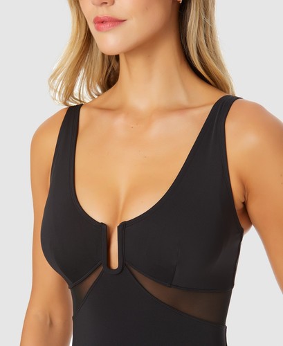 Anne Cole Women's U-Ring Mesh-Inset One-Piece Swimsuit, Black, 6, 12 - Picture 3 of 5