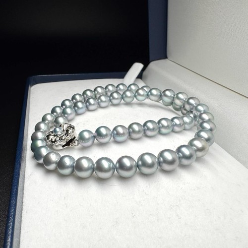 Akoya Pearl Necklace Silver Blue Gray 7.0–7.5mm From Japan - Picture 4 of 24