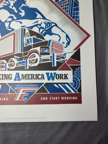 Signed Ron Rae "Making America Work" Art Print VTG Detroit Uncle Sam Trucking - Picture 8 of 12