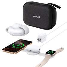 Anker - MagGo Wireless Charging Station 3-in-1, Foldable Pad with Travel Cas...