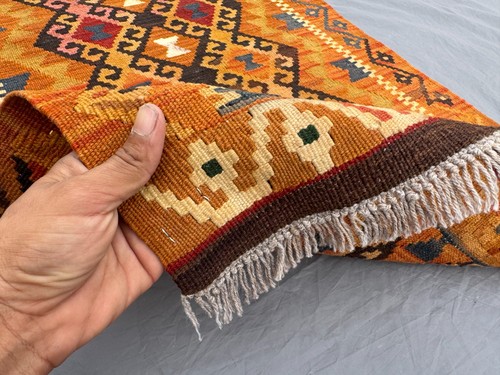 Vintage Afghan Kilim Rug 2'4 x 4'5 – Handwoven Tribal Flat Weave Wool Carpet - Picture 10 of 11