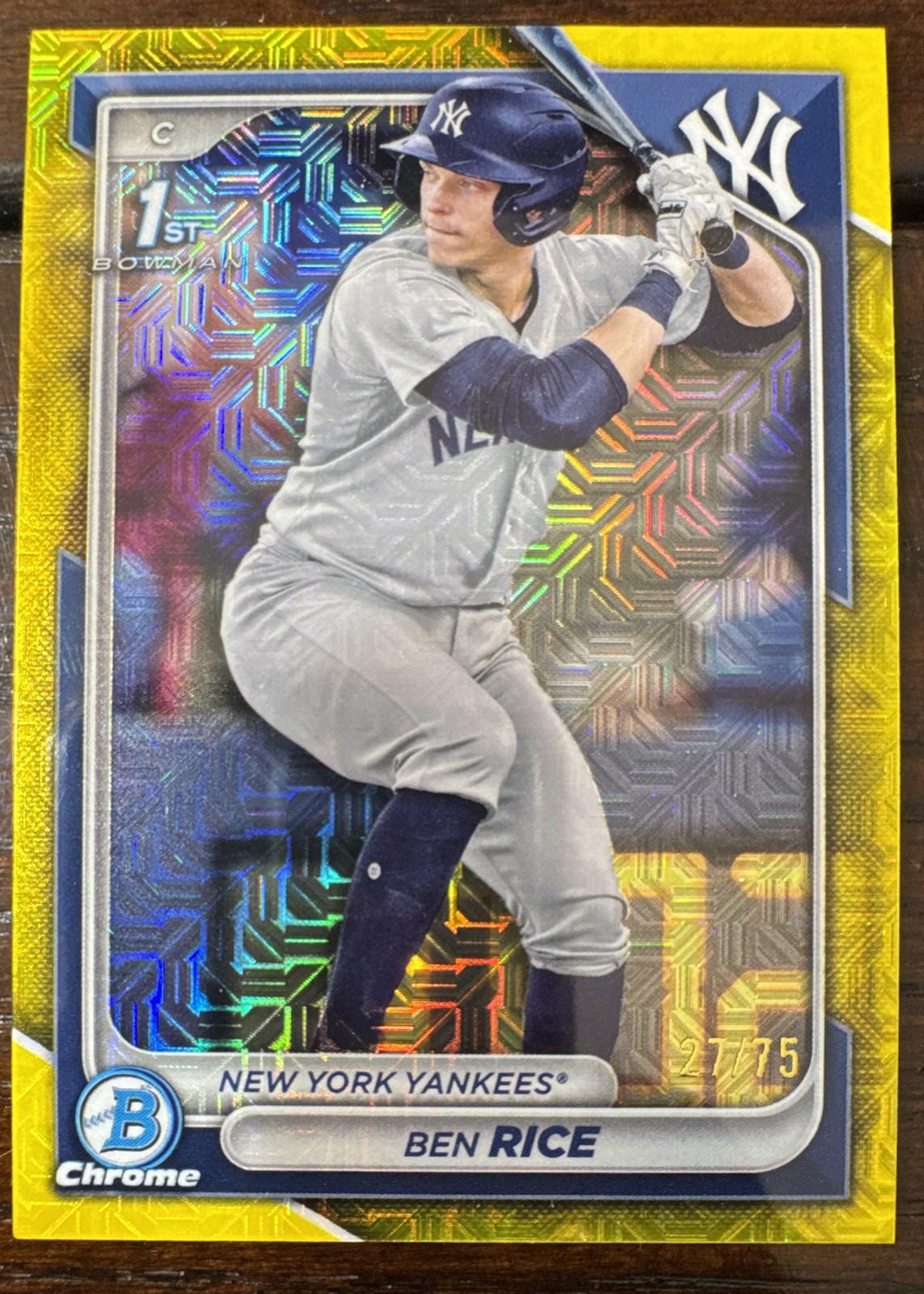 2024 Bowman Chrome - Prospects Ben Rice #BCP-186 Yellow Mojo Refractor /75 (RC)