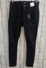 NWT Express Skinny Mid Rise Jeans 10R Black Distressed Knees Stretch Women