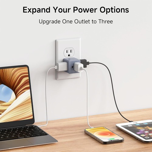 "Cable Matters 3 Outlet Wall Adapter 3-Prong Cube Tap Splitter UL Listed 3 Pack - Picture 2 of 3