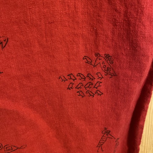 Chico's 100% Linen Red Pull On Crop Wide Leg Pants Sz 3 US L With Birds - Picture 5 of 8