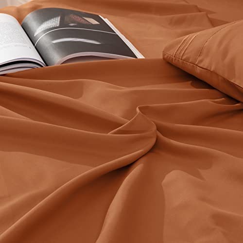 Horbaunal Caramel Pumpkin King Size Sheet Set - 6 Piece Luxury 1800 Thread Count - Picture 4 of 5