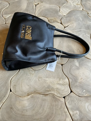 Cavalli Class Black Shopper Tote Bag Cinque Ruched Shoulder Purse - Picture 3 of 5