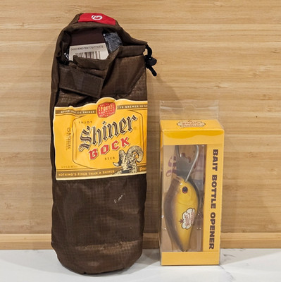 Shiner + Magellan Bait Lure Bottle Opener & Mummy Bag Bottle Sleeve-NWT Last One