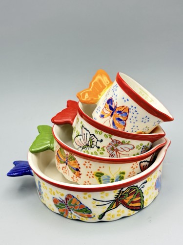 Pier 1 Butterfly Measuring Cups FULL Set Of 4,Porcelain Handpainted Whimsical - Picture 1 of 20