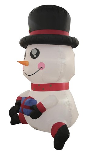 8' LED Sitting Snowman Holding Gift Christmas Inflatable Outdoor Holiday Decor - Picture 4 of 6