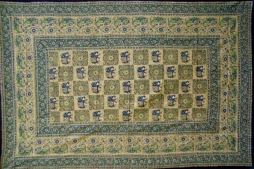 Mantel de algodón con estampado de bloques indio 90" x 60" gris - Imagen 2 de 2