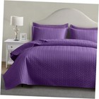  Quilt Set Twin Size, Purple Lightweight Bedspread Ultrasonic Chevron Pattern 