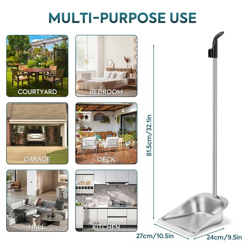 Dust Pans with Long Handle - 35”Heavy Duty Metal Upright Stand Up Dustpan - L... - Picture 2 of 7