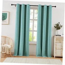 100 Blackout Linen Curtains for Bedroom,Blue 42"W x 84"L Pack of 2 Teal
