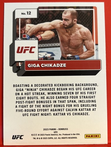 Giga Chikadze 2023 Donruss UFC Holo Orange Laser Card #12 Featherweight - Picture 2 of 2