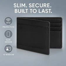 Men’s Slim Leather Wallet RFID Blocking | Front Pocket ID Holder | Gift Box