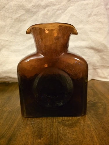 Vintage Blenko Amber Glass Double Spout Water Carafe Pitcher