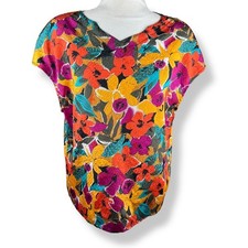 Oscar de la Renta Expressions Floral Top Womens Size 12 Vintage 80s Colorful