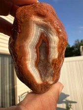 9.15 OZ RED & WHITE ALL THE WAY THRU BANGER LAKE SUPERIOR AGATE GEMSTONE