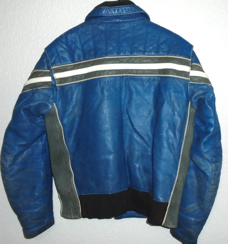 Vintage Leather Polaris Bomber Racing Jacket MEN'S L SNOWMOBILE Blue - Image 4 of 4