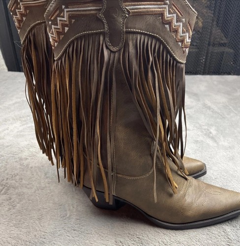 ROPER Brown Fringe Faux Suede Brown Cowboy Festival Boots 7.5 - Picture 11 of 22