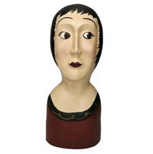 Vintage Wooden Mannequin Head Art Deco Hat Store Display Signed 1998 Handcrafted