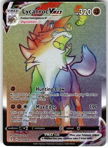 Lycanroc VMAX (Secret) Holo SWSH07: Evolving Skies 213/203 2021