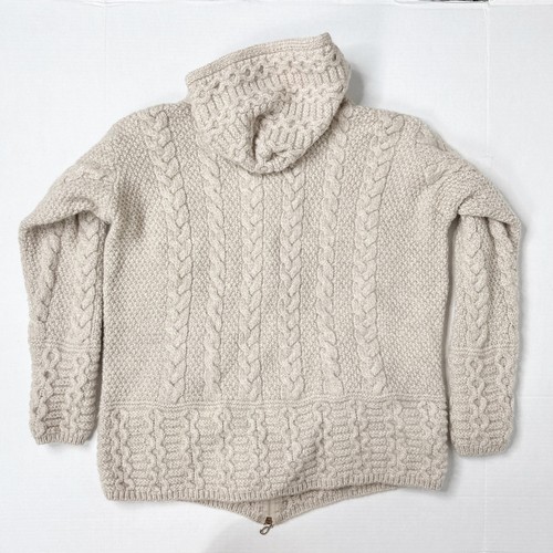 Inis Crafts Merinowolle Zopfmuster Pullover Damen L beige Strickjacke Kapuze - Bild 2 von 6
