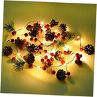  6.7FT Christmas Pine Cone Garland with Lights, 20 LED Red Berry Battery 