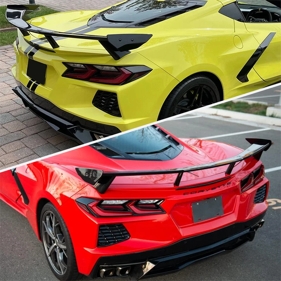 Alerón trasero ala alta brillo labial negro para Chevy Corvette C8 Z51 2020-2025 Foto 4 de 4