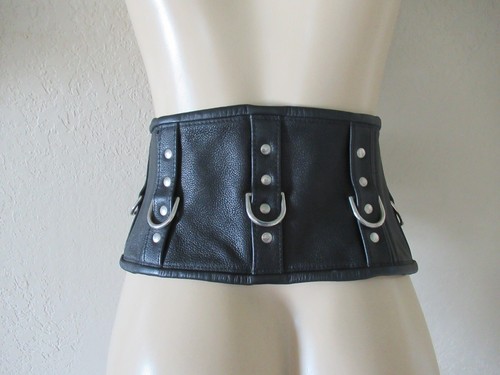100% Leather kidney wide belt biker waist corset size M USA made heavy duty punk - Picture 5 of 6