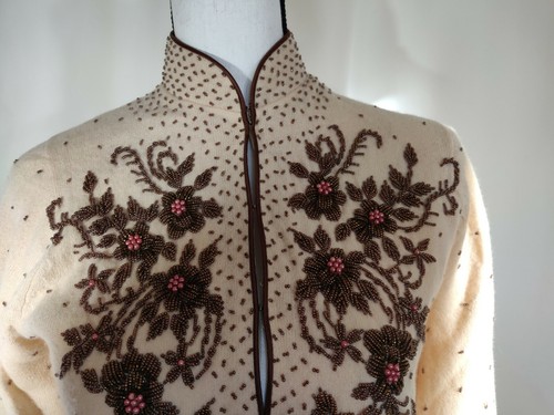 Cest Cine Beaded Sweater Cardigan Lambswool Blend Small Holiday - Picture 7 of 12