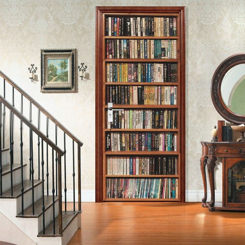 Vintage Bookshelf Library 3D Door Stickers Decal Mural Waterproof Wallpaper - Picture 1 of 9