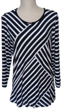 Rebecca Malone Top Size S Jersey Knit Black/White Stripes w/3/4" Sleeves