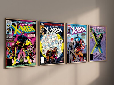 X-Men Classic Art Set of 4 Canvas / Art Prints / Framed X Men Poster Comic Cover