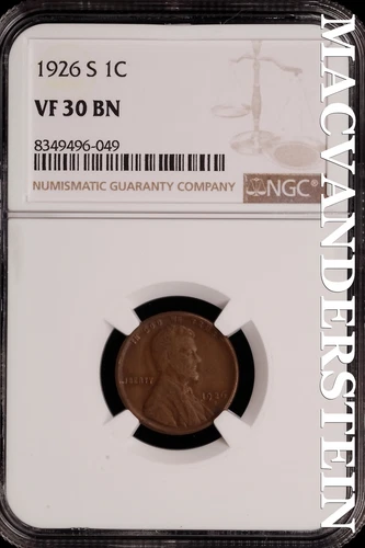 1926-S Lincoln Wheat Cent - NGC VF 30 BN - Scarce  No Reserve  #SLH193