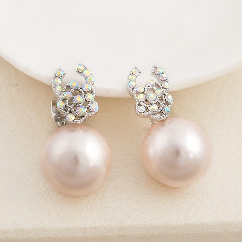 Women 18K Gold Filled 14MM Big Pearl Crystal Stud Earrings Wedding Gift Stunning - Picture 7 of 10