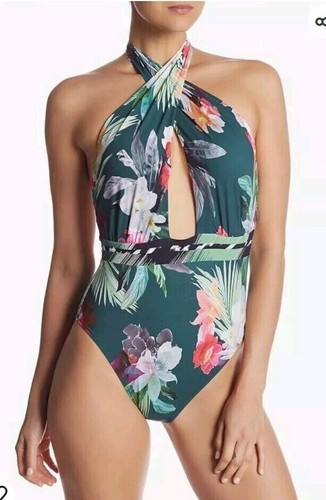 LaBlanca Damen 6 Grün Tropisch Ausschnitt Neckholder Krawatte Einteiler Badeanzug