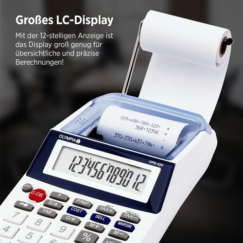 Olympia CPD 425 Calculatrice imprimante avec écran LCD à 12 chiffres 1199 x 1... - Photo 3/8