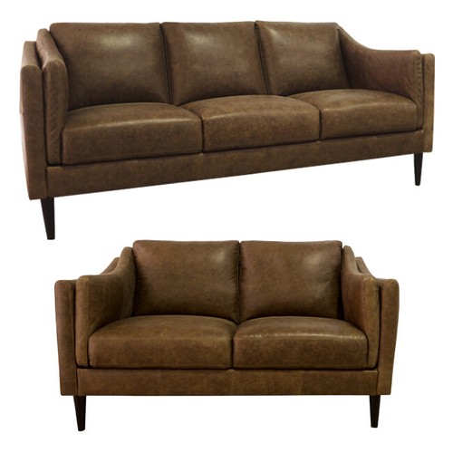 New Italian Leather Living Bianca Sofa And Chair Distressed Bomber Tan Leather - Picture 7 of 9