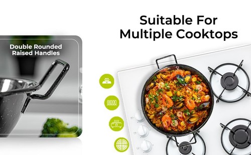 Wok Pan Kadhai paella Induction Safe Raised Handles Cooking Shallow Deep Frying - Picture 80 of 80