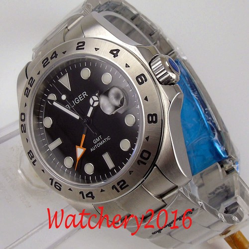 43mm bliger esfera negra cristal zafiro luminoso naranja GMT reloj automático para hombre - Imagen 9 de 10