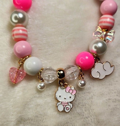 Hello Kitty Bubblegum, Beaded Bracelet Charm Bracelet 8" - Picture 2 of 3