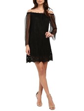 Brigitte Bailey Womens Chaslee Off the Shoulder Black Shift Dress Size Large