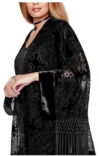 GUESS Kimono Cover Up Schal Samt Ausbrenner Damen Größe M / L Farbe Schwarz Elegant