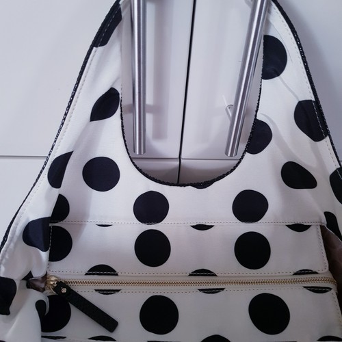 AUTHENTIC -"KATE SPADE NEW YORK"- WHITE CANVAS WITH BLACK POLKA DOTS - TOTE BAG - Picture 6 of 10