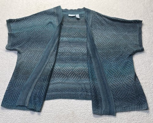LIZ & ME Blue Gray Open Weave Short Sleeve Open Cardigan Sweater Womens 4X Boho - Picture 2 of 4